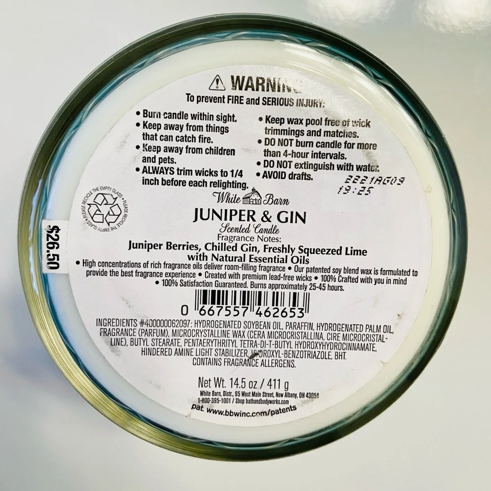 Bath & Body Works Juniper & Gin 3-wick Candle